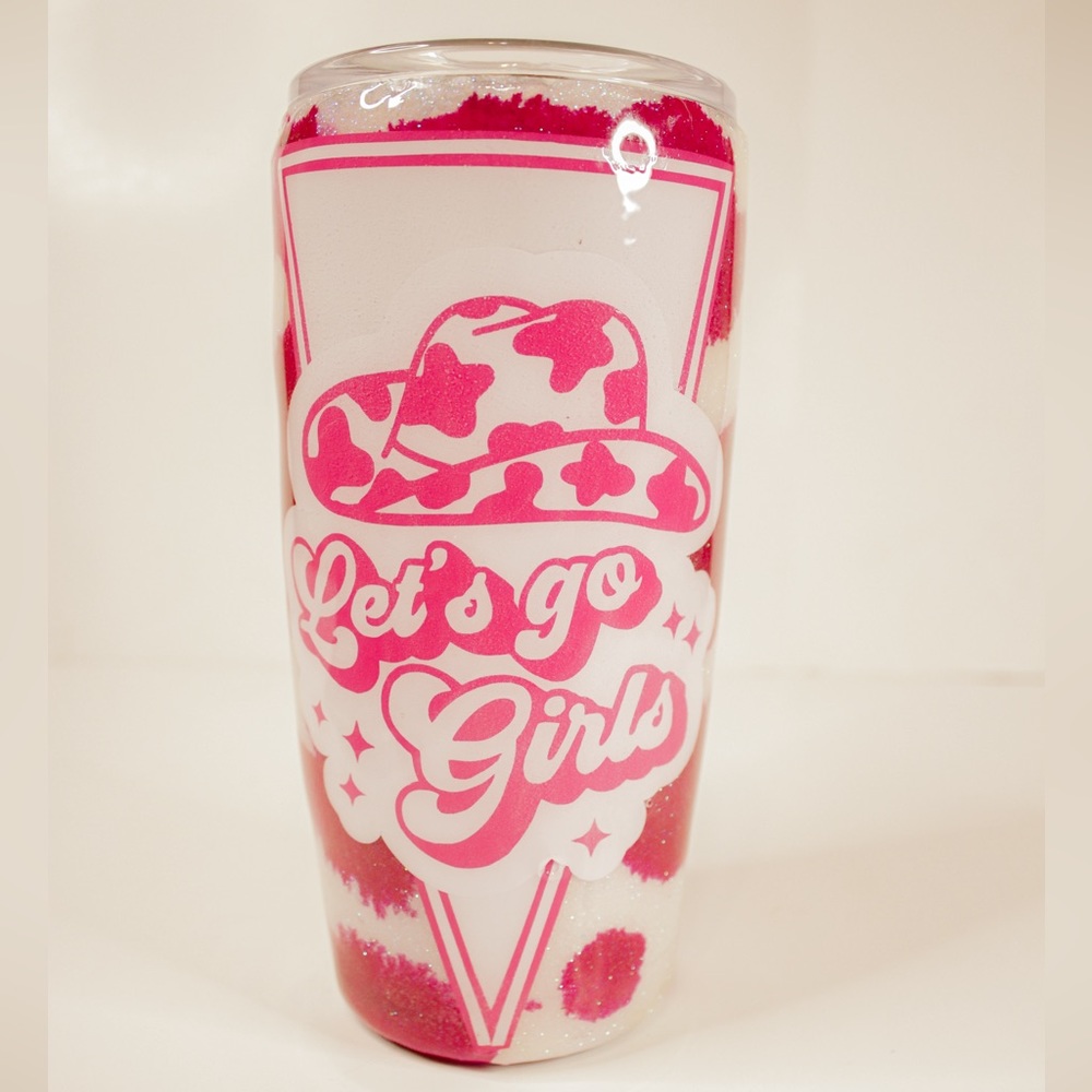 Custom Made Let’s Go Girls Cowgirl Hat Cowprint Resin Tumbler